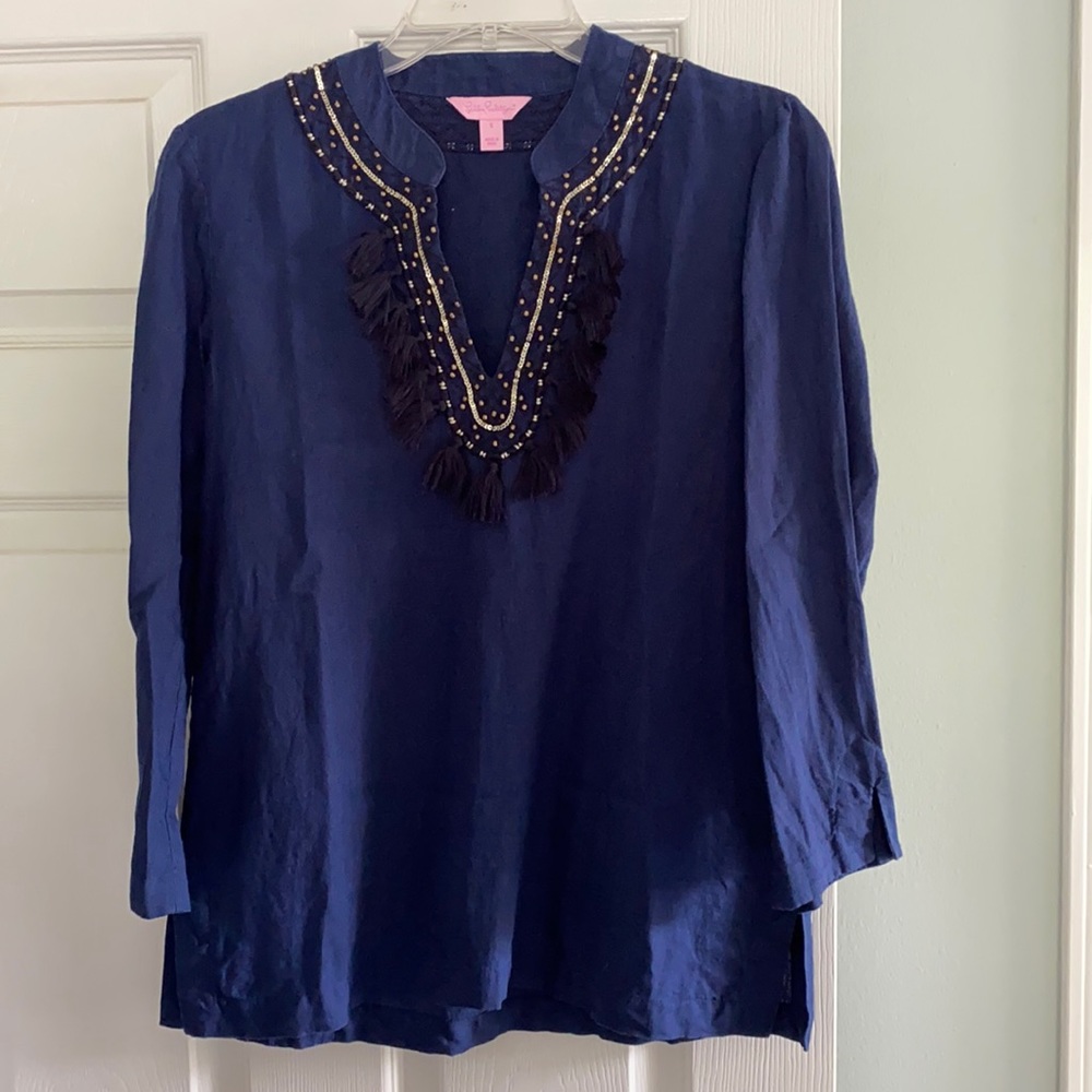 EUC Lilly Pulitzer navy linen tunic, small